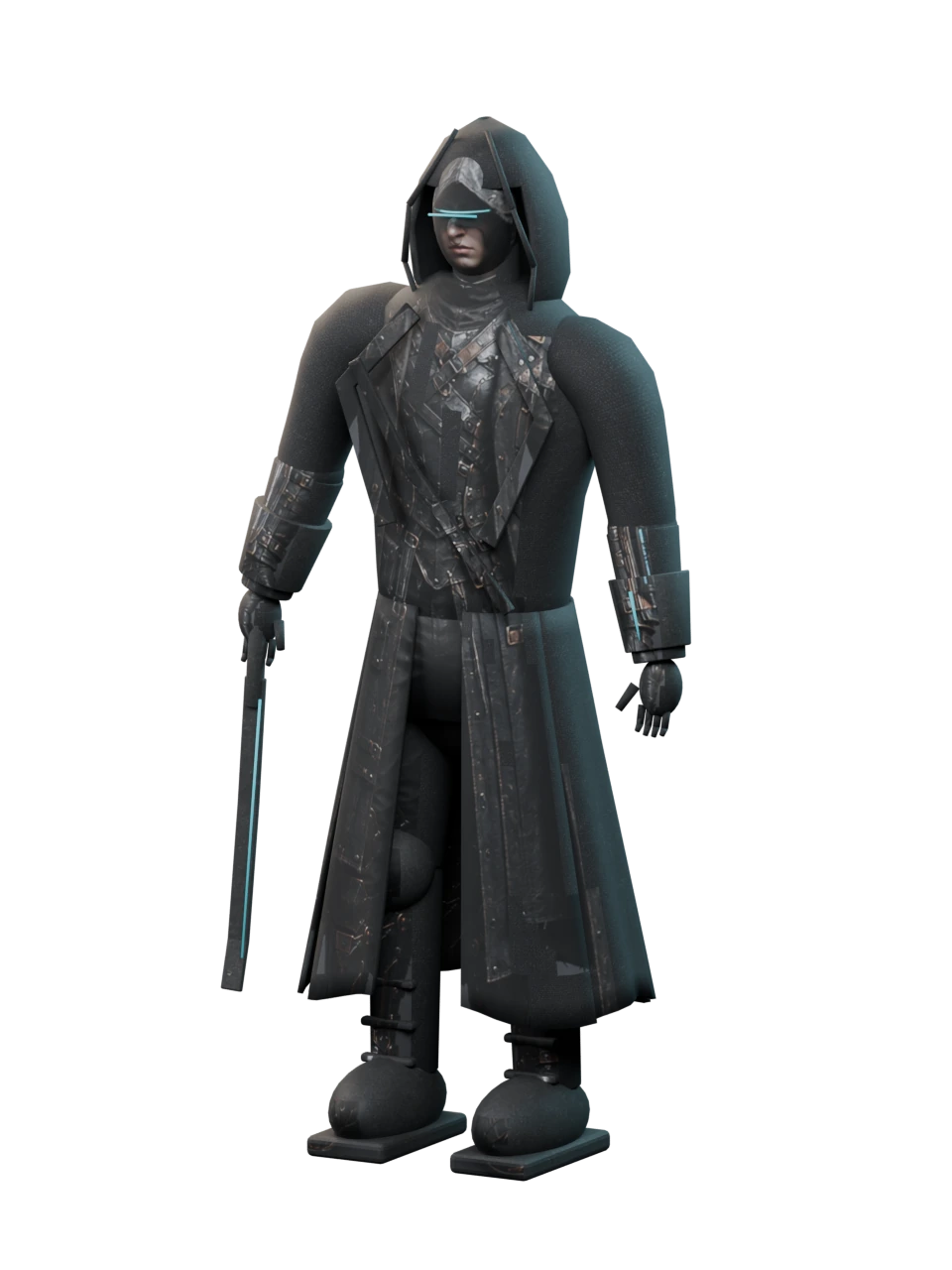 The Dissident: a hooded fighter in weathered armor, carrying a cyan-edged breach tool. Rendered from the game's 3D model.